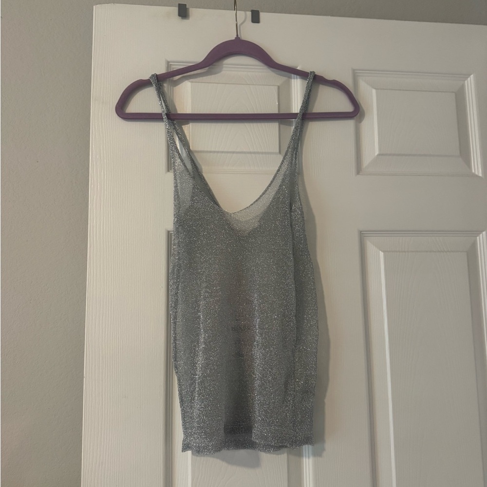 Zara Metallic Silver Camisole Top